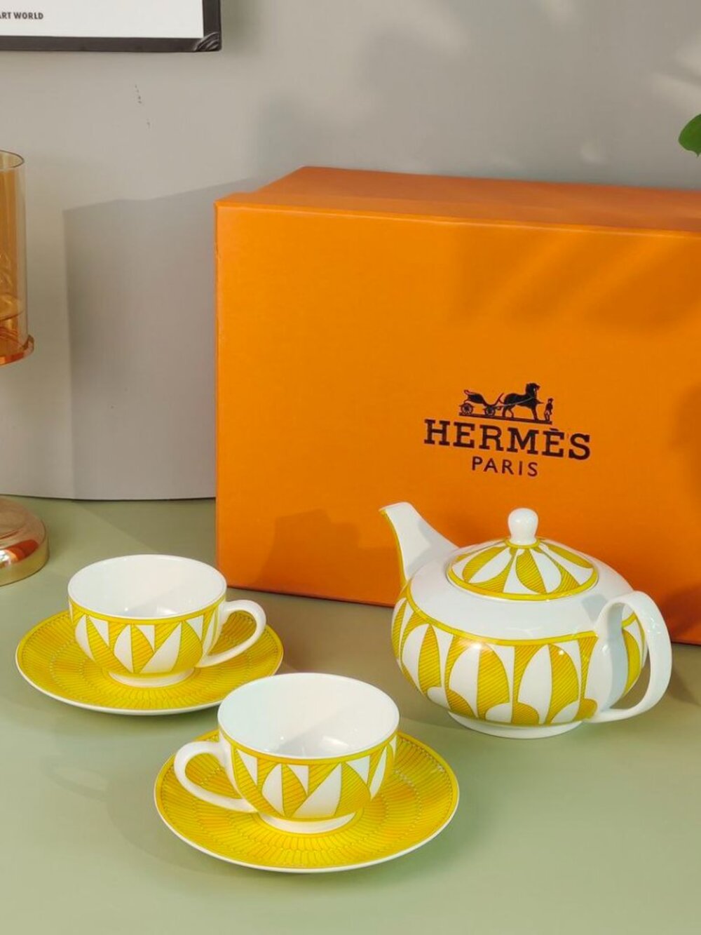 Hermes Soleil d'Hermès Porcelain Tea Set - Teapot, Cups & Saucers